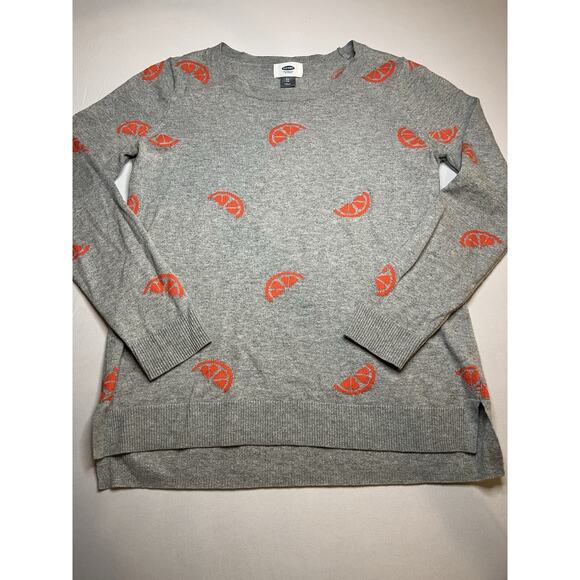 Old Navy Classic Crew Neck Sweater XS Gray with Orange Citrus Print Long Sleeve - Picture 1 of 6